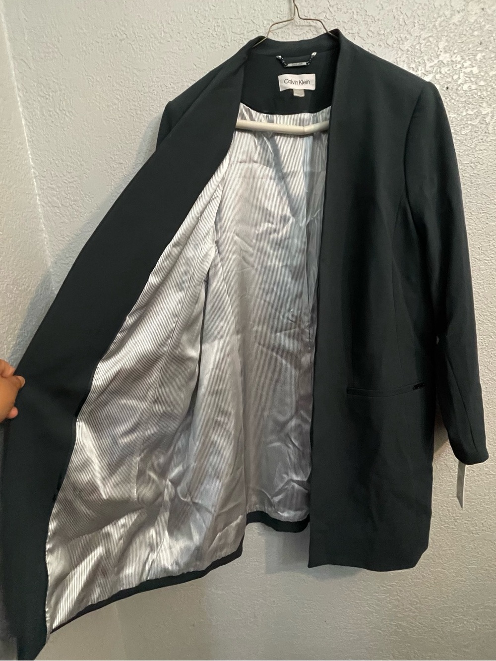 Calvin Klein Women's Dark Green Collarless Long Blazer - Picture 11 of 11